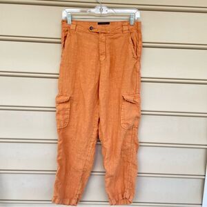 Rachel Roy 100% Linen Orange Cargo Casual Button Pants Medium
